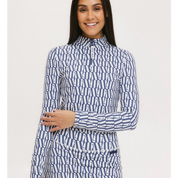 Fore All 1/4 zip Golf Top size M Bea Base Mock Indigo/White Fa Pattern - Picture 5 of 6